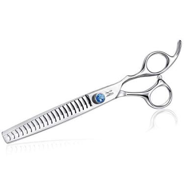 Imagem de Tesoura de cuidados para cães JASON de 17,78 cm, mais fina e ergonômica, mais grossa, curvada, tesouras de corte de cabelo para gatos retos com alça offset e um parafuso para joias, profissional, Gou08-Y.J, 7"- Chunkers, 7"