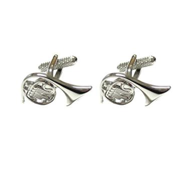 Imagem de Kiola Designs Abotoaduras de instrumento musical de trompa francesa em tom prateado