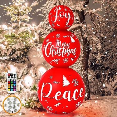Imagem de Jetec Bola inflável gigante de Natal decorada de PVC para decoração de bola de Natal para ambientes externos com luz LED e quintal remoto gramado árvore varanda piscina