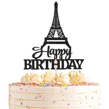 Imagem de AHAORAY Eiffel Rower Birthday Cake Topper - Black Glitter Eiffel Rower Theme Birthday Party Cake Decoration Supply - Boy or Girl Architecture Theme Party Cake Decor Photo Prop