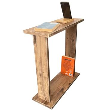 Imagem de Mesa lateral muito estreita para sala de estar, pequeno espaço de apartamento entre cadeiras, mesa skinny para poltrona, poltrona, mesa de canto fino para sala de estar, quarto, bebidas (natural)