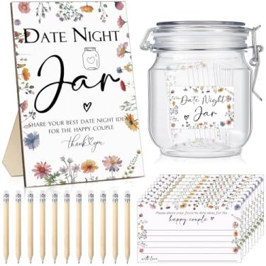 Imagem de Geelin 114 peças de jogos de chá de panela incluem pote de data e noite placa de madeira 100 cartões 10 lápis HB 2 adesivos para jogos de recepção de casamento ideia de encontro recém-casados