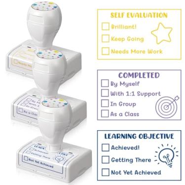 Imagem de Feifeiya 3 carimbos de professores para notas de autotinta, recarregáveis, carimbos de sala de aula, presentes para professores de volta às aulas (estilo clássico)