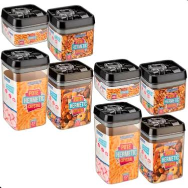 Imagem de Kit Potes Herméticos Empilháveis Alimentos Vedados Com Trava para Mantimento Bolacha Macarrão Arroz Feijão (PRETO, KIT 8)