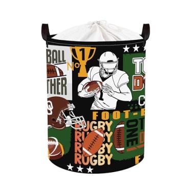 Imagem de HUUMONSS Comic Balls Cesto de roupa suja dobrável para crianças cesta de armazenamento grande para meninos caixa de presente de brinquedo para quarto de bebê, rúgbi, 63L