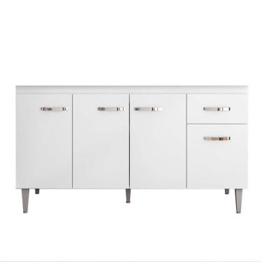 Imagem de Balcão Gabinete Para Pia Sem Tampo 150cm 4 Portas E 1 Gaveta Gabriela Branco-preto - Ajl Móveis