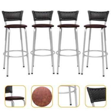 Imagem de Kit 4 Banco Banqueta Alta Estrutura Prata Balcão Bar Área Gourmet Ilha
