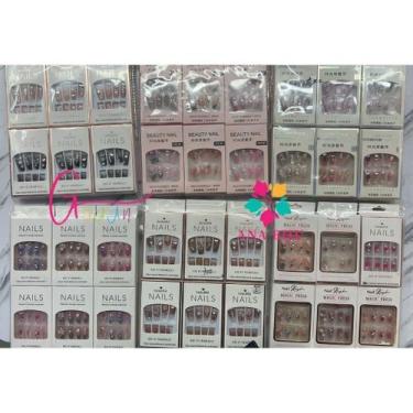 Imagem de KIT 24/48/72 Unhas C/Cola Postiça Decorada Glitter Bailarina Quadrada 