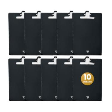 Imagem de Prancheta Acrílico Ofício Preto Garra Metal - Kit C/ 10 Un