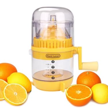 Imagem de Espremedor manual de manivela - Espremedor de frutas cítrico portátil para laranjas, limões e mais - Prensa manual para suco de frutas para uso doméstico e externo (amarelo)