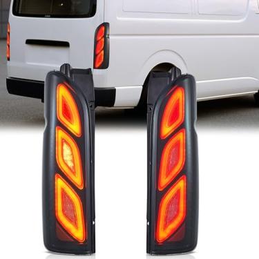 Imagem de VLAND Conjunto de luzes traseiras de LED adequado para Toyota Hiace 5ª geração (H200) 2004-2019, com animação de inicialização, fumê