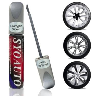Imagem de SYOAUTO Tinta de retoque Starlight Silver Rim para Tesla Model Y 48.3 cm Gemini/Model 3 48.3 cm Sport Wheel Touch Up Paint Rim Scratch Repair Silver Wheel Curb Rash Paint Pen (Prata Starlight)