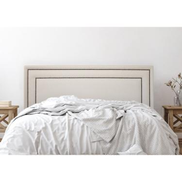 Imagem de Cabeceira Casal Estofada Para Cama Box Com Tachas 140x60cm Reta Luxo Dupla Off White/fumê