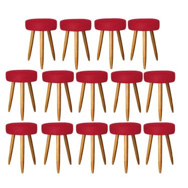 Imagem de Kit 14 Banqueta Alta Julia 50Cm Bar Cozinha Bistrô Pé Palito Castanho Suede Vermelho