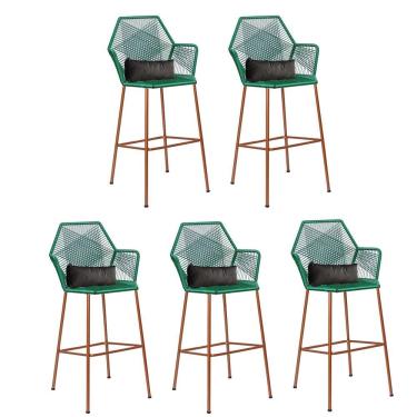 Imagem de Kit 05 Banqueta Alta Com Encosto Sttar Balcão Ferro Bronze Fibra Verde Almofada Sintético Cinza