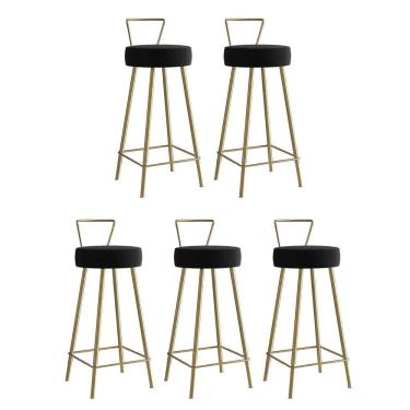 Imagem de Kit 05 Banqueta Alta Encosto Tays Eiffel Cozinha Bistrô Ferro Dourado Sintético Preto Amey Decor