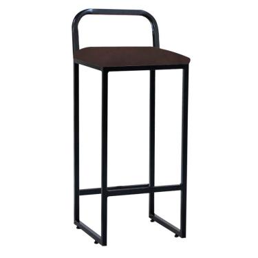 Imagem de Banqueta Alta Luffi Com Encosto Cozinha Bar Balcão Bistrô Ferro Preto Corino Marrom