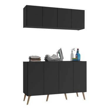 Imagem de Conjunto Lavanderia Retrô Multiuso Armário Aéreo E Balcão Mp5053 Preto natural