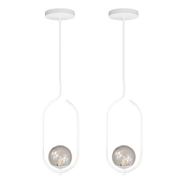 Imagem de Kit 2 Pendentes Lustres On Clip Branco Globo De Vidro Fumê