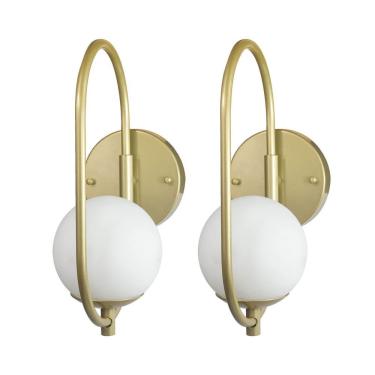 Imagem de Kit 2 Arandela Online Dourado Globo Vidro Branco + Led 5w