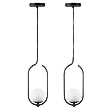 Imagem de Kit 2 Pendentes Lustres On Clip Preto Globo De Vidro Branco