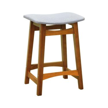 Imagem de Banco Médio Confort Madeira Maciça Assento Anatômico - Amêndoa Estofado Linho Bege Mescla Impermeável