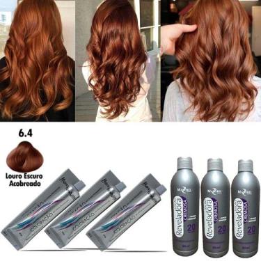Imagem de Kit Louro Acobr 3 Tinta N 6.4 e 3 OX 20Vol Mairibel/Hidr 60g