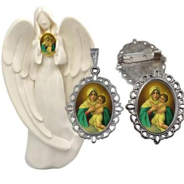 Imagem de Imagem Estatua Santa Mãe Rainha Com Relicario Metal Broche Resinado De