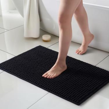 Imagem de FRESHMINT Tapetes de banheiro de chenille grossos 51 x 81 cm, tapete de banho antiderrapante para piso de banheiro, acessórios de decoração de banheiro macios grandes, tapete de chuveiro fofo