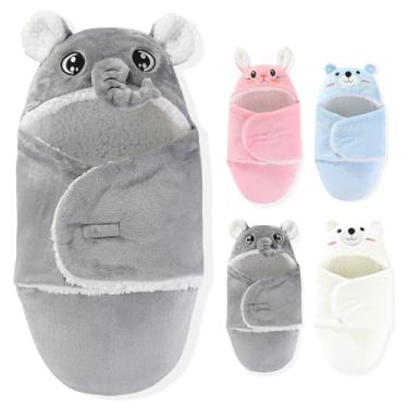 Imagem de SEVDO Swaddles Para Recém-Nascidos, Elefante Cinza Personalizado, Braços Cima, Cobertor De Pelúcia Fofo Receber Bebês 0 A 6 Meses, Cobertores Transição Bebês, Meninas E Meninos - Quente Confortável
