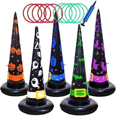 Imagem de Poptrend Chapéu De Bruxa Inflável Para Halloween, Pacote Com 5, Jogo Arremesso Argolas Bomba Ar - Jogos, Brinquedos Crianças E Adultos, Decorações