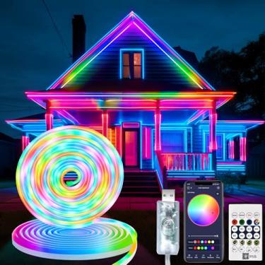 Imagem de Lakafifi Cordão De Luzes Neon Led, Fita Luz Rgb 10,9 M Com Aplicativo Inteligente, Sincronização Música, À Prova D'Água Ip68 Para Ambientes Externos, 120 Modos Reguláveis Quarto, Sala Estar, Bar, Jo