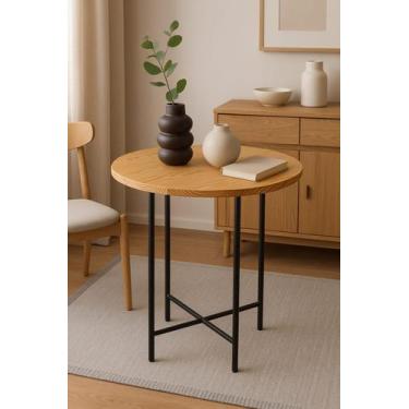 Imagem de Mesa De Jantar Tampo Redonda Pés Em Ferro E Madeira Premium Para Sala 