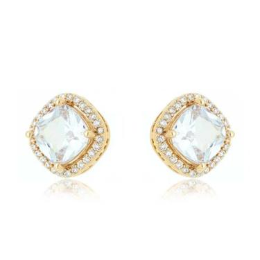 Imagem de Brinco Feminino Banhado A Ouro 18k Quadrado Cravejado Não Causa Alergi