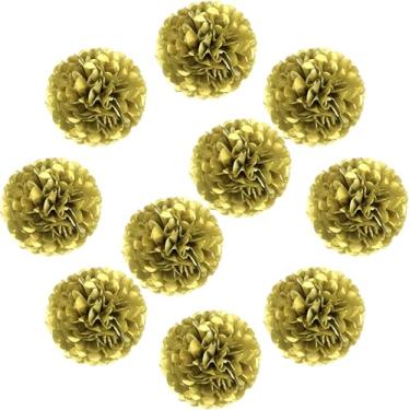 Imagem de Lightingsky 10 Peças De Pompons Papel Seda Faça Você Mesmo, Bolas Flores Para Festa Casamento, Decoração Casa (10", Dourado)