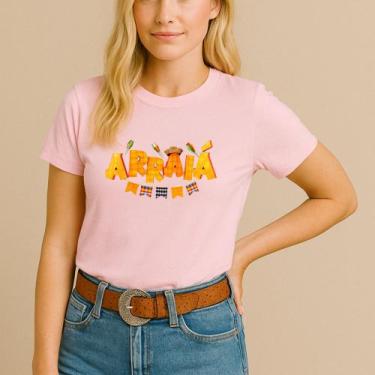 Imagem de Camiseta Festa Junina Estampa Arraiá Bandeirinha Feminina São João Arr