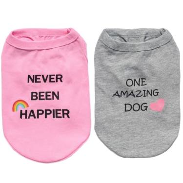 Imagem de Elledia Roupas de verão de algodão sem mangas para cães e gatos, uma incrível estampa de cachorro, camiseta Never Been Happier para animais de estimação, gola redonda respirável e leve