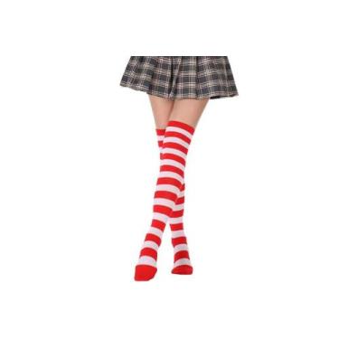 Imagem de meia calça colorida 7/8 vermelha e branco para festa fantasia Carnaval