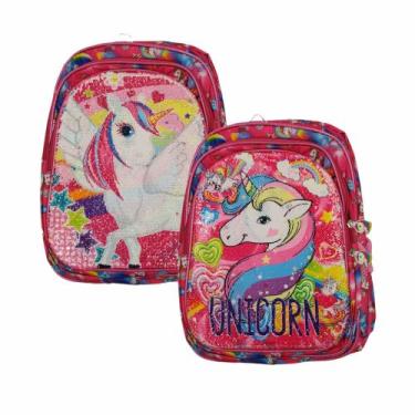 Imagem de Mochila Escolar Infantil Costa Com Led e Lantejoula Unicórnio Rosa - K