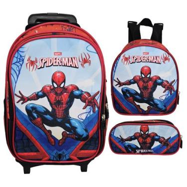 Imagem de Kit Mochila Escolar Homem Aranha Com Rodinhas, Lancheira e Estojo - Ge