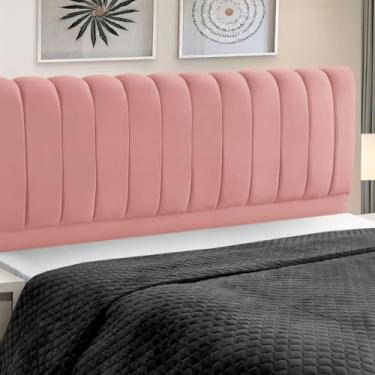 Imagem de Cabeceira Solteiro Ômega para Cama Box, Veludo, Madeira de Eucalipto, Estofada com Espuma Pro 30 (Rosa)