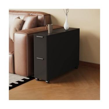 Imagem de Mesa De Cabeceira Estreita De Madeira Maciça Com Rodas Universais, Mesa De Cabeceira Com Gavetas Para Sofá De Quarto, Dormitório E Espaços Pequenos(Black,7x35x32")