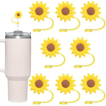 Imagem de AIOMISKO Capas de palha, topos de silicone macio, serve para canudos de 10 mm, compatível com Stanley Cup 30 e 1,134 g, acessórios reutilizáveis à prova de poeira, coroa de laço de flor, coração de