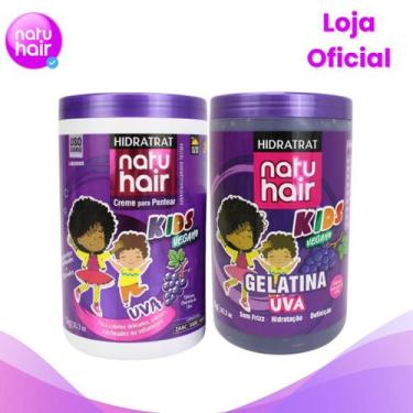 Imagem de Kit Creme de Pentear Uva + Gelatina de Uva Kids Vegano Natuhair 1 KG -