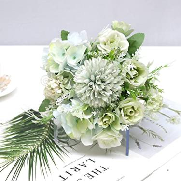 Imagem de Fockety Bola de Flor Falsa, Flores de Tecido de Seda Vívidas Com Tratamento de de Ponto para Formas Duradouras, Elegante Arranjo de Flores Românticas para Decoração de Lojas de Casas (Verde)