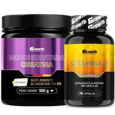Imagem de Creatina Pura 100g Creapure + Vitamina D 75 Caps Growth
