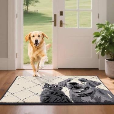 Imagem de COSY HOMEER - Tapete de porta 81 cm x 122 cm antiderrapante tapete de entrada lavável absorvente tapete de boas-vindas engraçado cão caçador de sujeira para patas enlameadas tapetes de porta interior