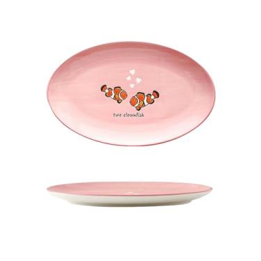 Imagem de Prato feito à mão de peixe-palhaço pintado de cerâmica, prato de jantar doméstico simples e personalizado - rosa [estilo comum]