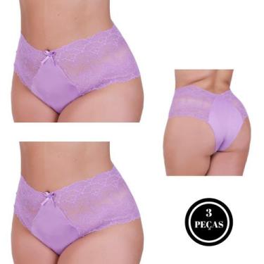 Imagem de Kit 3 Calcinha Plus Size Cós Alto e Detalhe Renda 46 ao 54 - c5 KIT 3 