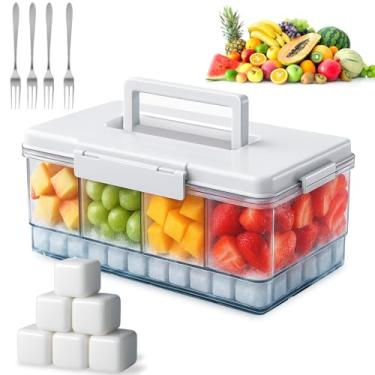 Imagem de AIERSA Recipiente para lanche com bolsa de gelo, bandeja de servir refrigerada com 4 compartimentos com tampa, charcutaria portátil de viagem, charcoolerie refrigerada, caixa de lanche fria com bolsa